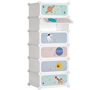 SONGMICS Estantería Modular Infantil de 6 Cubos, Zapatero para niños, Estantería plástico, Armario Modular con Puertas, para Ropa, Zapatos, Juguetes, 31 x 43 x 105 cm, Blanco Nube LPC904W01