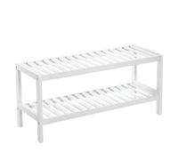 SONGMICS - Estantería para Zapatos (2 Niveles, bambú, Banco para Zapatos, para Entrada, Sala de Estar, baño, 70 x 26 x 33 cm), Color Blanco