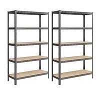 SONGMICS Estantería Pesada de 5 Niveles, Juego de 2, Estantería de Acero, Montaje Rápido, Garaje, Almacén, Trastero, Carga de 750 kg, 60 x 120 x 200 cm, Gris GLR060G02