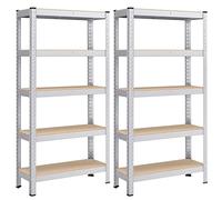 SONGMICS Estantería Pesada de 5 Niveles, Juego de 2, Estantería de Acero, Montaje Rápido, Garaje, Almacén, Trastero, Carga de 650 kg, 30 x 75 x 150 cm, Plata GLR030E02