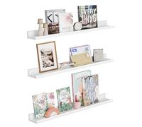 SONGMICS Estantes de Pared, Juego de 3, Estantes Flotantes, Ancho de 80 cm, Estantes Colgantes, para Marcos de Fotos y Adornos, para Salón, Oficina en Casa, Baño, Cocina, Blanco LWS081W01