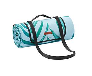 SONGMICS GCM001Q03 - Manta de pícnic, 300 x 200 cm, Gran Alfombra, para Camping, Parque, jardín, Playa, Repelente al Agua, Lavable a máquina, Plegable, diseño de Helecho y Azul Claro