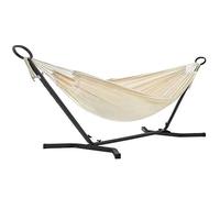 SONGMICS Hamaca con Soporte, Hamaca de 210 x 150 cm, 5 Alturas Ajustables, Portátil, Marco de Metal, Carga de 240 kg, para Patio, Jardín, Negro y Beige GHS001M01