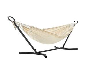 SONGMICS Hamaca con Soporte, Hamaca de 210 x 150 cm, 5 Alturas Ajustables, Portátil, Marco de Metal, Carga de 240 kg, para Patio, Jardín, Negro y Beige GHS001M01