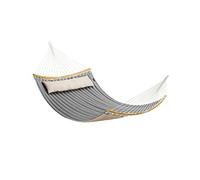 SONGMICS Hamaca Doble Tapizada, Hamaca de Jardín con Barras Curvas de Bambú Separables, con Cojín, para Camping, 200 x 140 cm, Carga de 225 kg, Gris y Beige GDC34CG