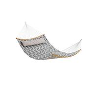 SONGMICS Hamaca, Hamaca con Barras separadoras de bambú Curvas Desmontables, Almohada, 200 x 140 cm, Carga 225 kg, Gris y Rombo Beige GDC034G02
