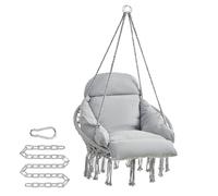 SONGMICS Hamaca Silla, Silla Colgante, Cojín Grande y Grueso, Boho para Dormitorio, Balcón, Jardín, Sala de Estar, Soporta hasta 120 kg, Incluyen Accesorios, Gris Paloma GDC042G11V3