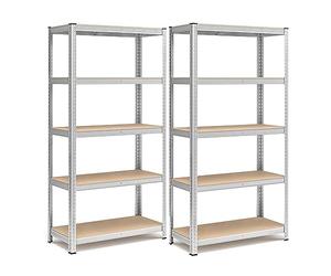 SONGMICS Heavy Duty Shelving Unit, Juego de 2, 5 Levels, 180x90x40 cm | Estanterías Pesadas, Montaje sin Tornillos, Quick Assembly, Garage, Warehouse, Storage Room, Load 875kg, Plateado, GLR040E02