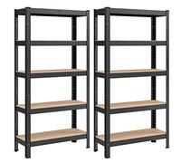 SONGMICS Heavy Duty Shelving Unit, Juego de 2, 5 Levels, 75x30x150 cm | Estanterías Pesadas, Montaje sin Tornillos, Quick Assembly, Garage, Warehouse, Storage Room, Load 650 kg, Negro, GLR032B01