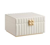 SONGMICS HOME ANAH Colección - Caja Joyero de 2 Capas con Espejo, Organizador Joyas, Bandeja Extraíble, Superficie PU con Costuras, Efecto Flotante, 21,5 x 24 x 13,5 cm, Regalo, Blanco Nube JBC182W01