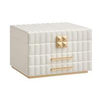 SONGMICS HOME ANAH Colección - Caja Joyero de 3 Capas con Espejo, Navidad, Organizador Joyas con 2 Cajones, Superficie PU con Costuras, 21,5 x 24 x 15,8 cm, Regalo, Blanco Nube JBC183W01