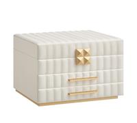 SONGMICS HOME ANAH Colección - Caja Joyero de 3 Capas con Espejo, Organizador Joyas con 2 Cajones, Superficie PU con Costuras, Efecto Flotante, 21,5 x 24 x 15,8 cm, Regalo, Blanco Nube JBC183W01 Blanc