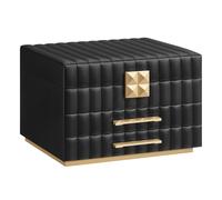 SONGMICS HOME ANAH Colección - Caja Joyero de 3 Capas con Espejo, Organizador Joyas con 2 Cajones, Superficie PU con Costuras, Efecto Flotante, 21,5 x 24 x 15,8 cm, Regalo, Negro Tinta JBC183B01