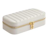 SONGMICS HOME ANAH Colección - Joyero de Viaje, Estuche Pequeño para Joyas con Espejo, 10,5 x 20,5 x 6 cm, Superficie PU con Costuras, Portátil, Cremalleras, Idea de Regalo, Blanco Nube/Negro