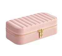SONGMICS HOME ANAH Colección - Joyero de Viaje, Estuche Pequeño para Joyas con Espejo, 10,5 x 20,5 x 6 cm, Superficie PU con Costuras, Portátil, Cremalleras, Idea de Regalo, Rosa Jalea JBC180S01