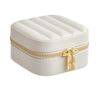 SONGMICS HOME ANAH Colección - Joyero de Viaje, Navidad, Estuche Pequeño para Joyas con Espejo, 10,5 x 10,5 x 6 cm, Superficie PU con Costuras, Portátil, Idea de Regalo, Blanco Nube JBC179W01