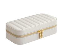 SONGMICS HOME ANAH Colección - Joyero de Viaje, Navidad, Estuche Pequeño para Joyas con Espejo, 10,5 x 20,5 x 6 cm, Superficie PU con Costuras, Portátil, Idea de Regalo, Blanco Nube JBC180W01