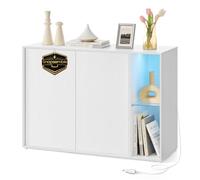 SONGMICS HOME Aparador, Snapsemble Montaje Súper Rápido | Mueble de TV con Iluminación y Estante de Cristal, Blanco Nieve, Colección KADIN BBK372W01