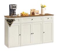 SONGMICS Home Aparadores para Salon Snapsemble, Mueble Cocina con Encimera | Montaje Súper Rápido, Estantes Ajustables, Blanco Rústico y Marrón Miel, Colección HOPU BBK376WJ02