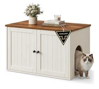 SONGMICS HOME Armario Arenero para Gatos, Montaje Súper Rápido Sin Herramientas Toolless, Armario para Gatos, Puertas de Apertura a Presión, Casa para Gatos, Blanco Rústico y Marrón Miel PCL233WJ05