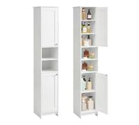 SONGMICS HOME Armario de Baño Alto Montaje sin Herramientas, 2 Puertas | Mueble Columna de Tablero de partículas, MDF, Diseño Estrecho, 30 x 30 x 170 cm, Blanco Nube, Colección HOPU BBC667WA01
