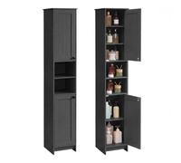 SONGMICS HOME Armario de Baño Alto Montaje sin Herramientas, 2 Puertas | Mueble Columna de Tablero de partículas, MDF, Diseño Estrecho, 30 x 30 x 170 cm, Negro Tinta, Colección HOPU BBC667BA01