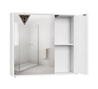 SONGMICS Home Armario de Baño con Espejo, Montaje Súper Rápido Sin Herramientas Toolless, Espejo con Compartimento, Estantes Ajustables y Puertas, Moderno, 15 x 60 x 55 cm, Blanco Nieve BBC114WE01
