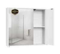 SONGMICS Home Armario de Baño con Espejo, Snapsemble Montaje Súper Rápido | Compartimento, Estantes Ajustables y Puertas, Moderno, 15 x 60 x 55 cm, Blanco Nieve, Colección KADIN BBC114WE01
