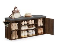 SONGMICS HOME Banco Zapatero, Montaje Ultrarrápido sin Herramientas, Banco con Almacenaje, Compartimentos Abiertos, Estantes Ajustables, Mueble para Zapatos, Nogal Natural y Gris Pizarra LHS391KE02