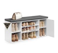 SONGMICS HOME Banco Zapatero, Montaje Ultrarrápido sin Herramientas, Banco con Almacenaje, Compartimentos Abiertos, Estantes Ajustables, Mueble para Zapatos, Blanco Nieve y Gris Pizarra LHS391WE01