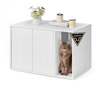SONGMICS Home Caja Arenero, Montaje Súper Rápido Sin Herramientas Toolless, Casa Grande para Gatos con Puerta con Apertura a Presión, Minimalista, Blanco Nieve PCL013W01