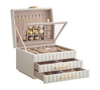 ANAH Colección - Caja Joyero de 3 Capas con Espejo Blanco Nube