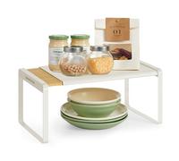 SONGMICS HOME Especiero, Extensible, Organizador de Cocina, Estante de Cocina, Organizador de Armario, Estante Pequeño, Apilable, Zapatero, Bambú Claro y Blanco Crema KCS052W01