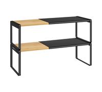SONGMICS HOME Especiero, Juego de 2, Extensible, Organizador de Cocina, Estante de Cocina, Organizador de Armario, Estante Pequeño, Apilable, Zapatero, Beige Natural y Negro Tinta/Beige Natural y Beig