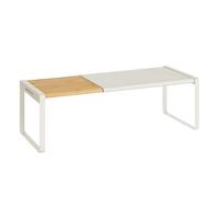 SONGMICS HOME Estante organizador de cocina extensible, organizador de armario, encimera, pequeño, apilable, almacenamiento de mesa, zapatero, bambú claro y blanco crema KCS052W01