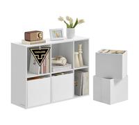 SONGMICS HOME Estantería, Montaje Súper Rápido Sin Herramientas Toolless, Librería con 6 Compartimentos, Armario con 4 Cajones en Tela, 27 x 83 x 61,6 cm, Blanco Nieve LBC196W01