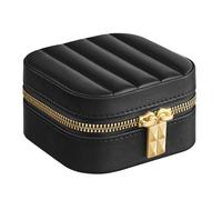 SONGMICS HOME ANAH Colección - Joyero de Viaje, Estuche Pequeño para Joyas con Espejo, 10,5 x 10,5 x 6 cm, Superficie PU con Costuras, Portátil, Cremalleras, Idea de Regalo, Negro Tinta JBC179B01