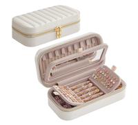 SONGMICS HOME Joyero de Viaje, Estuche Pequeño para Joyas con Espejo | Superficie PU con Costuras, Portátil, Cremalleras, 20,5 x 10,5 x 6 cm, Idea de Regalo, nube blanca, Colección ANAH JBC180W01