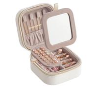 SONGMICS HOME Joyero de Viaje, Estuche Pequeño para Joyas con Espejo | Superficie PU con Costuras, Portátil, Cremalleras, 10,5 x 11,2 x 6 cm, Idea de Regalo, Blanco, Colección ANAH JBC179W01