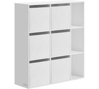 SONGMICS HOME Librería con 9 compartimentos y 4 cajones de tela de color blanco