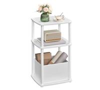 SONGMICS HOME Mesa Auxiliar, Mesita de Noche, 3 Estantes, Cesta de Tela, para Dormitorio, Sala de Estar, Marco de Acero, 30 x 34 x 58 cm, Estilo Moderno, Blanco Nieve LET286W01