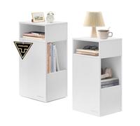 SONGMICS HOME Mesita de Noche Estrecha, Montaje Súper Rápido Sin Herramientas, Juego de 2, Mesa Auxiliar con 2 Compartimentos Abiertos y 1 Cajón, Dormitorio, 30 x 25 x 59,4 cm, Blanco Nieve LET912WE01