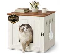 SONGMICS HOME Mueble Arenero de Gatos, Snapsemble Montaje Super Rápido, Armario para Gatos, Doble Cierre, Ganchos, 55 x 50 x 50 cm, Blanco Rústico y Marrón Miel PCL234WJ02