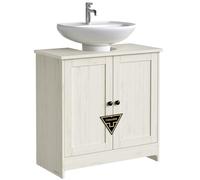SONGMICS HOME Mueble Bajo Lavabo para Baño, Montaje Ultrarrápido Sin Herramientas, Armario con Estante Ajustable, para Lavabos con o sin Pedestal, Blanco Rústico BBC223WJ01