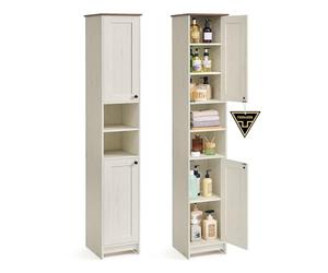 SONGMICS HOME Mueble de Baño Estrecho, Montaje Súper Rápido Sin Herramientas Toolless, Mueble Compacto con estantes Ajustables para salón o recibidor, 30 x 30 x 170 cm, Blanco Rústico BBC667WJ01