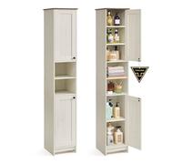 SONGMICS Home Mueble de Baño Estrecho, Snapsemble Montaje, 30x30x170 cm | Mueble Compacto con Estantes Ajustables para Salón y Entrada, Blanco Rústico y Marrón Miel, Colección HOPU BBC667WJ01