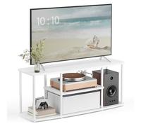 SONGMICS HOME Mueble de TV Montaje Superrápido sin Herramientas | Mesa de TV de hasta 50 Pulgadas, 110 x 34,7 x 45,5 cm, Blanco Nieve y Blanco Mate, Colección BRAYLIN LTV500W01