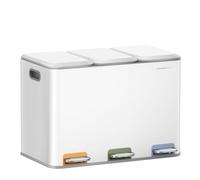 SONGMICS HOME Papelera de Cocina Triple, 3 x 15 L, con Pedales, Acero | Cubo de Basura, Sistema de Separación de Residuos, con Tapas y Cubos Interiores, Blanco y Negro, Colección POPNEX LTB740W02