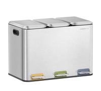 SONGMICS HOME Papelera de Cocina Triple, 3 x 15 L, con Pedales, Acero | Cubo de Basura, Sistema de Separación de Residuos, con Tapas y Cubos Interiores, Plata y Negro, Colección POPNEX LTB740E45