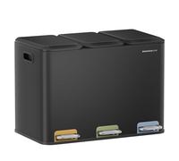 SONGMICS HOME Papelera de Cocina Triple, Cubo de Basura de 3 x 15 L con Pedales Codificados por Colores, Sistema de Separación de Residuos, con Tapas y Cubos Interiores, Acero, Negro Tinta